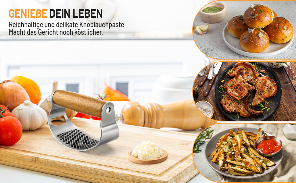 Пресс для часнику з нержавіючої сталі з важелем, дерев'яний ручка, прес для часнику, подрібнювач часнику, кухонний гаджет, легкий у чищенні