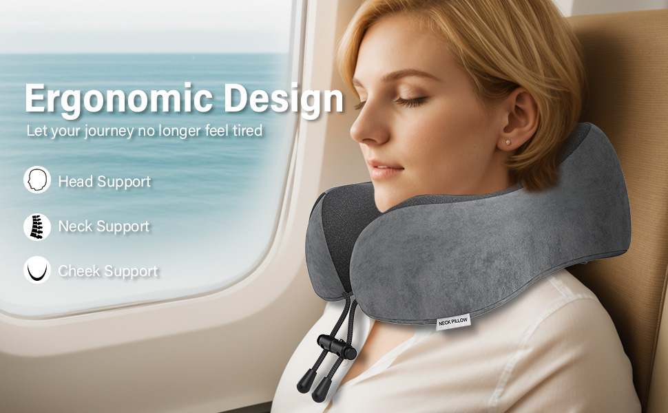 Подушка для шиї у подорожах: м'яка, з memory foam, для автомобіля, літака, офісу та дому (темно-сіра)
