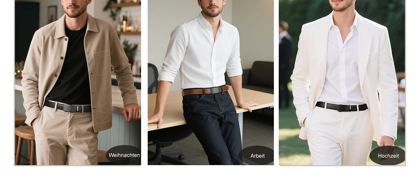 Чоловічий шкіряний ремінь Suosdey з автоматичною пряжкою, 35 мм, чорний, регульований, для джинсів та бізнес-casual стилю, обхват талії 87-105 см