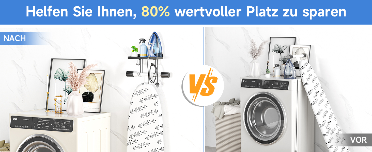 Настінна тримач для прасувальної дошки, праски та аксесуарів, чорний, металева стійка з великою полицею для прасування, Y/T-подібна форма