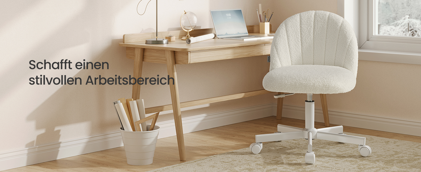 Офісний стілець SONGMICS з м'яким сидінням (фліс), регульована висота, кремово-білий - для дому, офісу, спальні