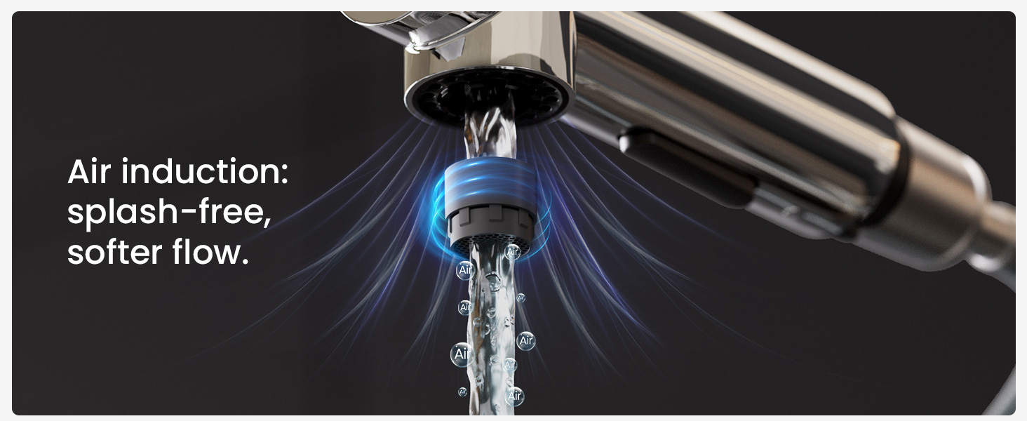 Кран кухонний CECIPA X203B чорний з висувною лійкою, 360° обертання, двома режимами струменя, з нержавіючої сталі