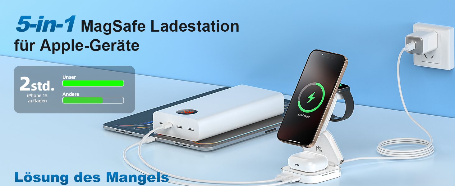 Зарядна станція 5 в 1 для iPhone з магнітним зарядним пристроєм, складний бездротовий зарядний пристрій для iPhone 17/16/15/14/13/12, AirPods Pro 3, Apple Watch S11/Ultra (Титан, Пісок пустелі)