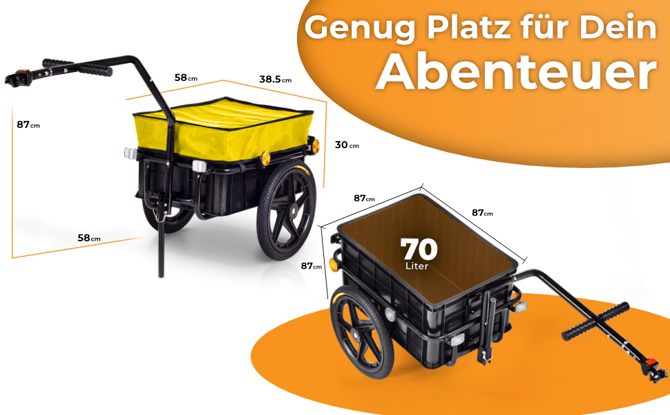 Причіп для велосипеда SAMAX 70 літрів / 60 кг, вантажний, з кріпленням, чорний, з пластиковою платформою