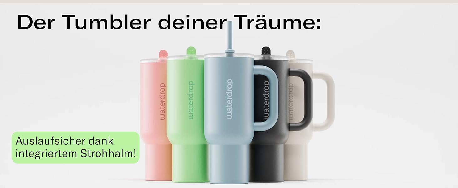 waterdrop® Insulated Stainless Steel Thermobecher with Straw - 1.1L Leak-Proof Travel Mug, Keeps Drinks Cold for 12 Hours, White