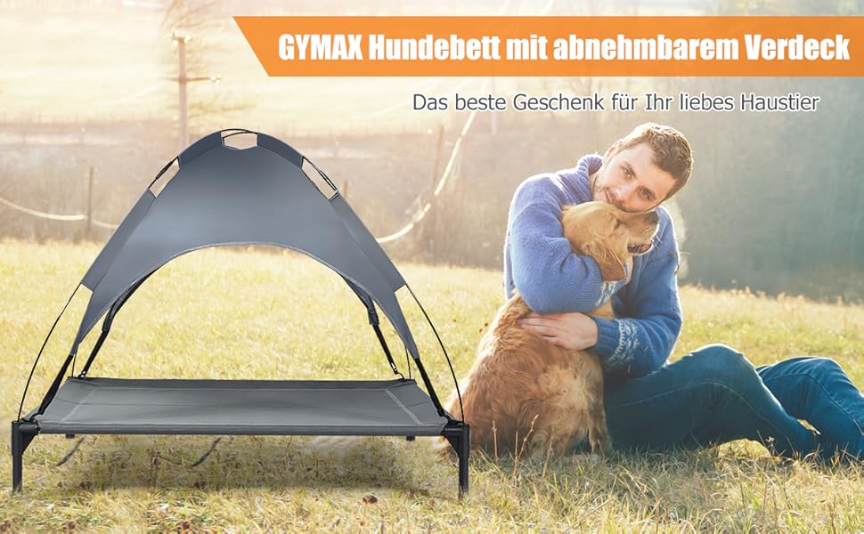 Підвищене ліжко для собак GYMAX знімним тентом, вологостійке та дихаюче, 90x81x86 см