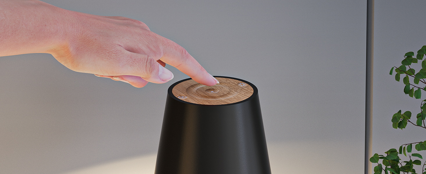 Настільна лампа бездротова акумуляторна 5200mAh, металева, з димером та регулюванням висоти, чорна з дерев'яними елементами для дому та кемпінгу