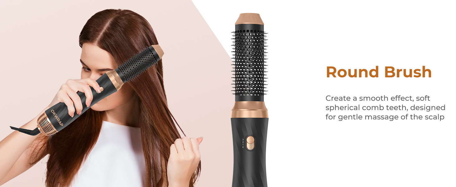 Набір для укладки волосся OKWRAP Airstyler 6 в 1: фен-щітка, автоматична завивка, об'ємні насадки, чорний/золотий