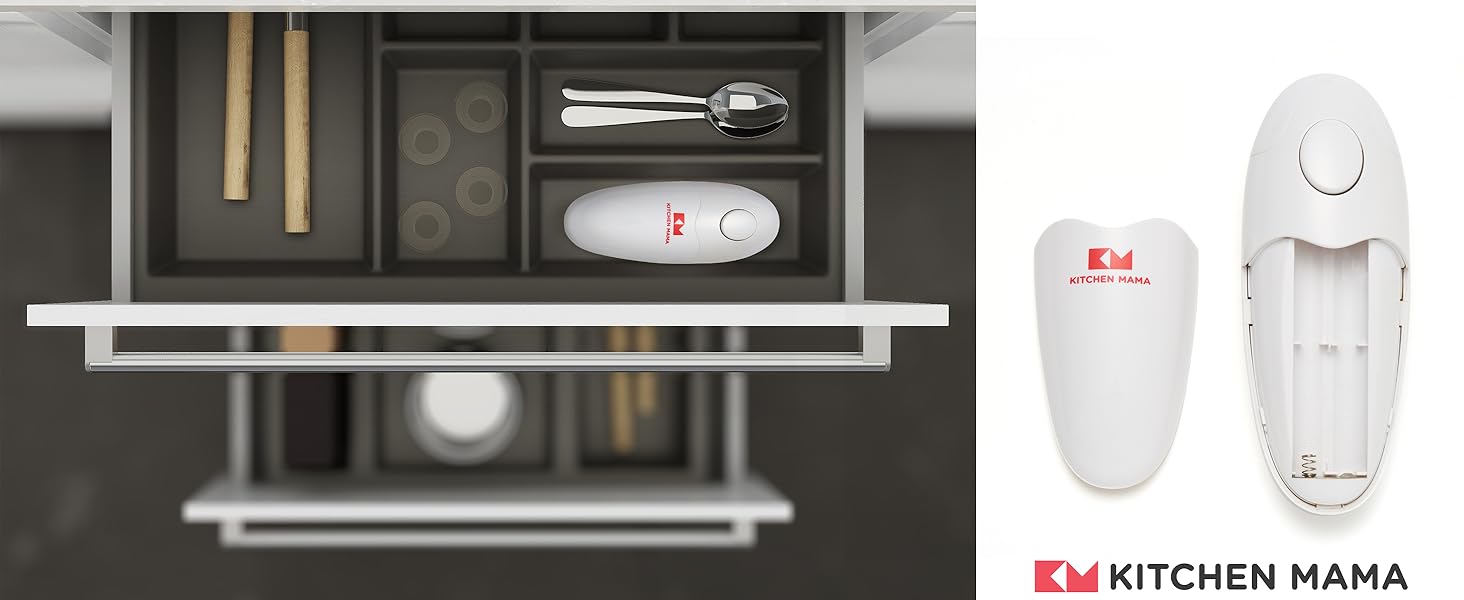 Автоматична електрична відкривачка для консервів Kitchen Mama, безпечна, зручна, без рук, гладкий край, харчова сталь, на батарейках, червона