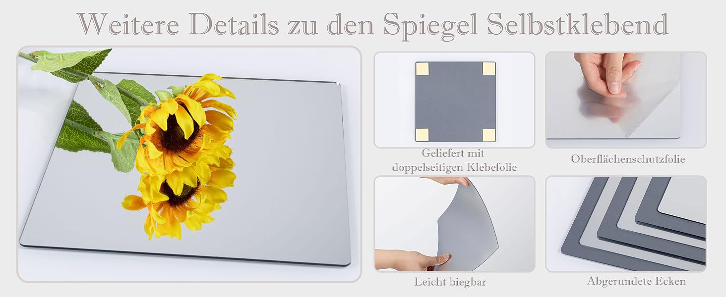 Клейкі дзеркала Hode, 4 шт., 30x30 см, акрил 2 мм - для ванної, вітальні, шафи