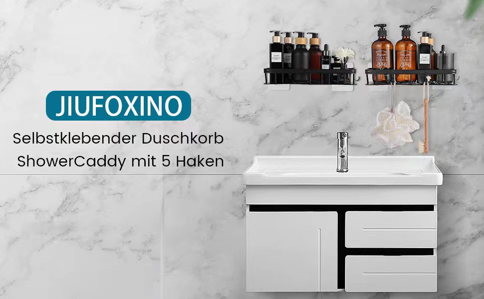 Полиця для душу без свердління, органайзер для ванної кімнати, 2 шт. корзини та полиці для душу, полиця для ванної кімнати з нержавіючої сталі, аксесуари для ванної кімнати, тримач для шампуню для душу з 4 клейкими поверхнями, чорний (алюміній)
