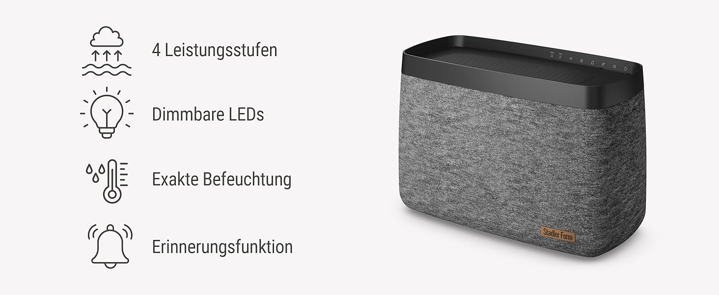 Зволожувач повітря Stadler Form Karl big - тихий, потужний, для приміщень до 100 м², з керуванням через додаток, чорний
