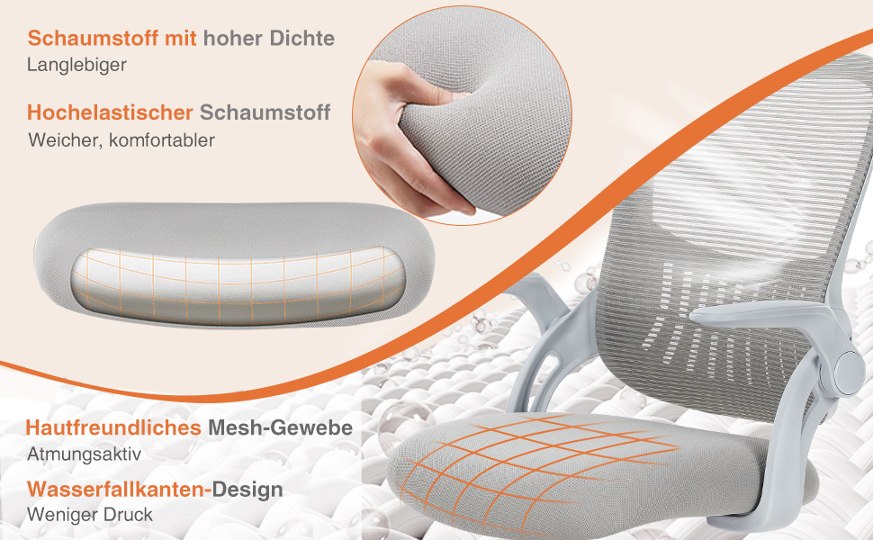 Ергономічне крісло Sweetcrispy для офісу та дому: регульована висота, підтримка попереку, підлокітники, сіре