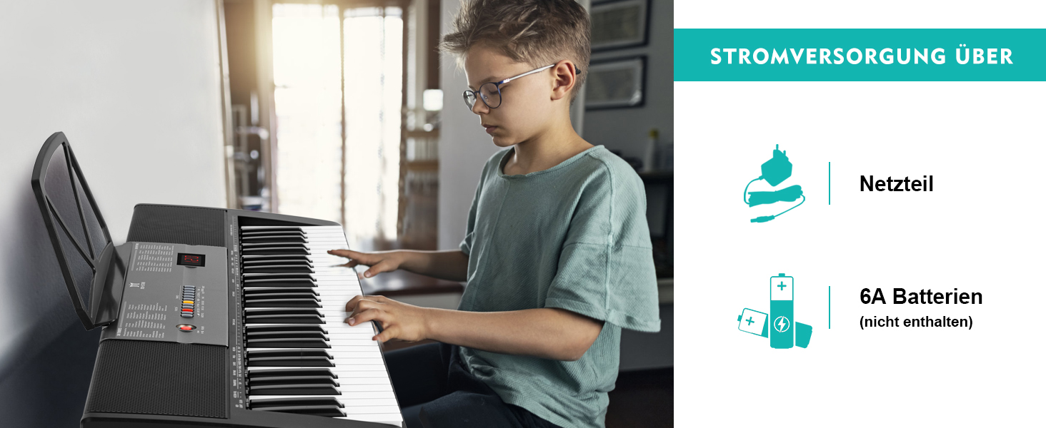 MUSTAR 61-клавішна клавіатура-піаніно для початківців, цифрова клавіатура з підсвічуванням, динаміками, стійкою, табуретом, навушниками, мікрофоном, підставкою для нот, 300 звуків та уроками гри, чорний колір