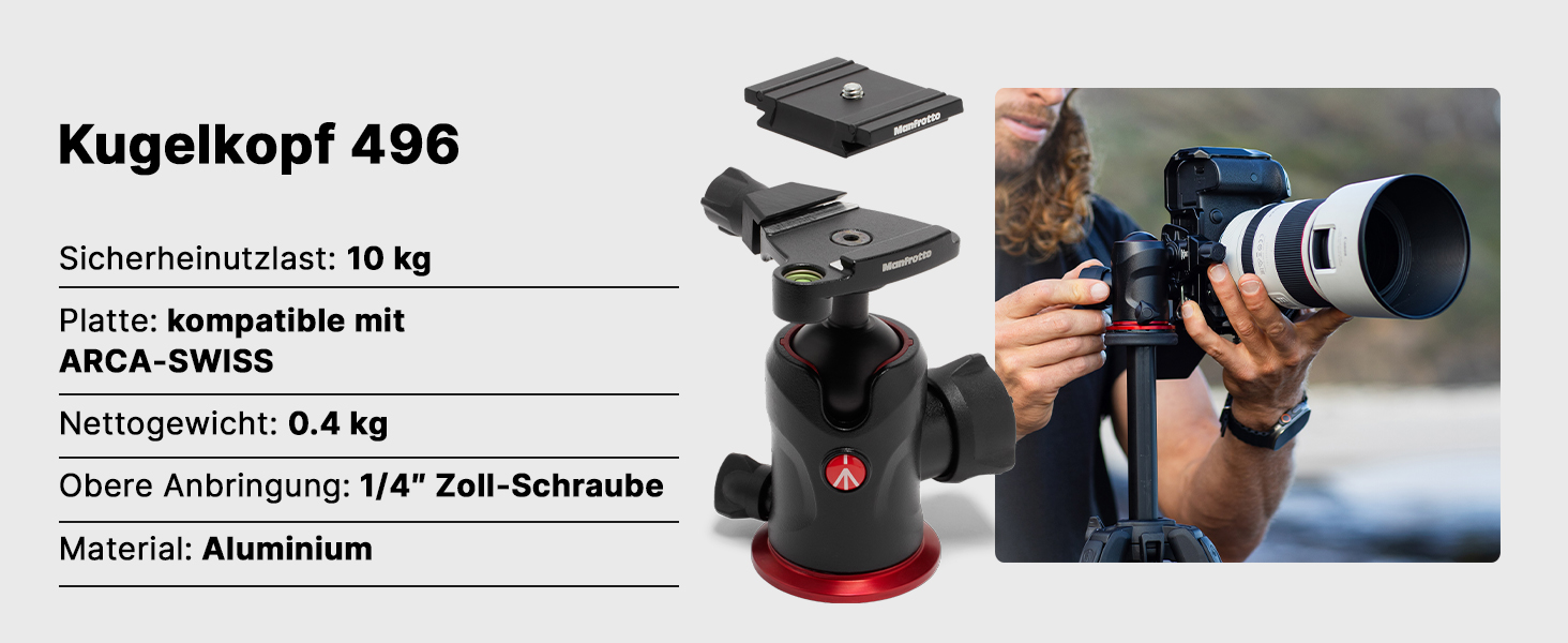 Штатив Manfrotto 190X з алюмінію – 3-секційний для бездзеркальних та DSLR камер (Alu 3 Segm Kit з Arca Swiss)