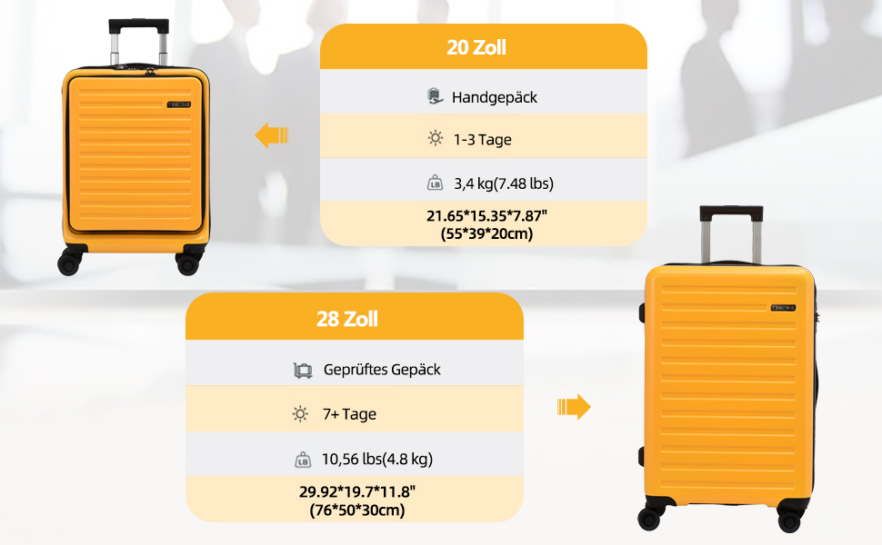 Набір валіз TydeCkare 20/28' (55x39x20/66x46x23 см), з відділенням для ноутбука, TSA-замок, ABS+PC, помаранчевий