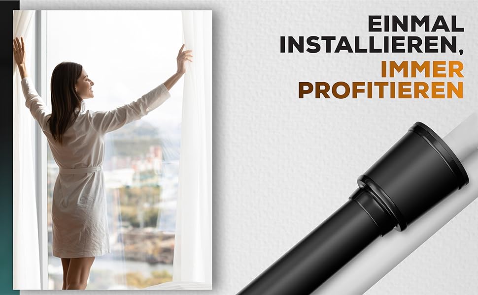 Штанга для штор без свердління 370-420 см, чорна, Ø 32 мм - штанга для кріплення штор, душової кабіни, дверей та шафи