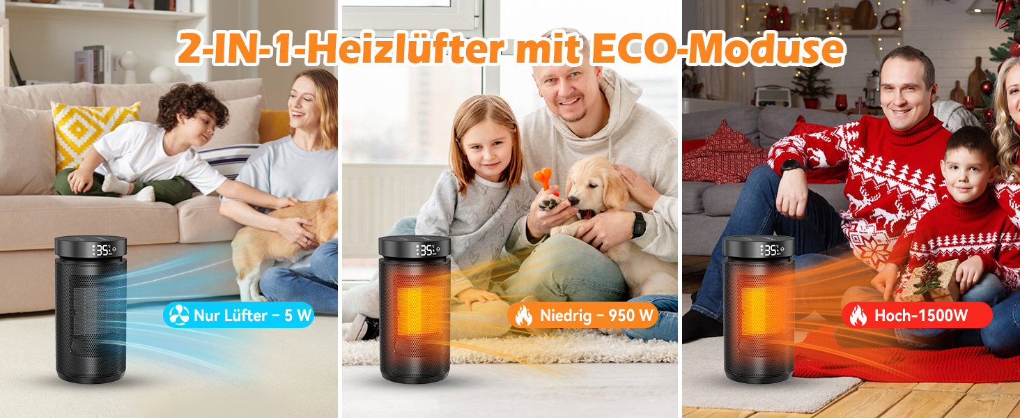 Електричний обігрівач PTC керамічний 2200W з пультом дистанційного керування, 4 режими, таймер 12H, термостат, ECO-режим, осциляція 70°, захист від перегріву та перекидання, для дому та офісу (чорний, 27см)