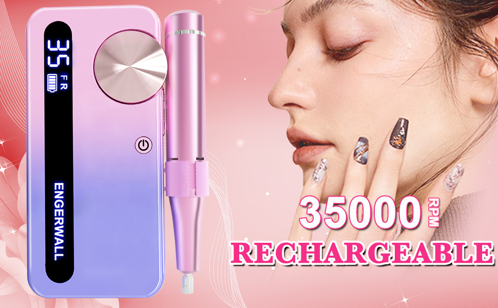 Професійний фрезер для нігтів ENGERWALL 35000 об/хв, акумуляторний електричний фрезер для гелю та акрилу, бездротове манікюрне E-File набір з 7 насадками та 56 шліфувальними бандажами, темно-сріблястого кольору (портативний, акумуляторний - рожево-блакитний)