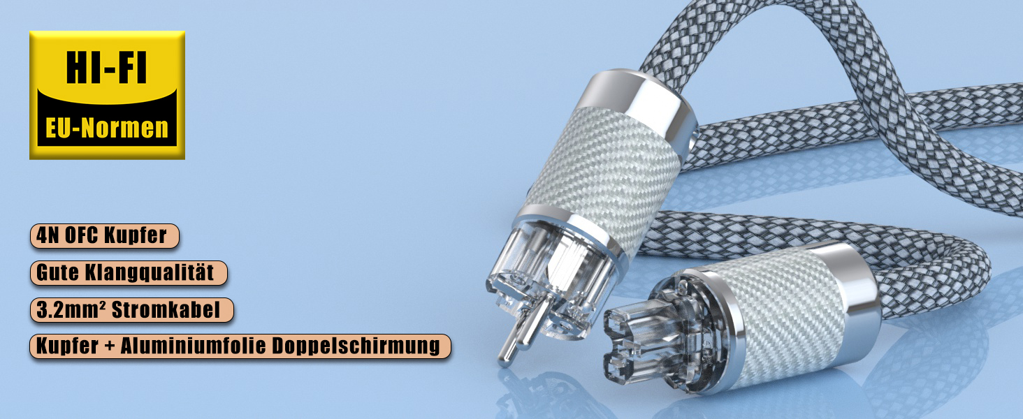 Сетевой кабель Monosaudio D503 High End HiFi, 2м, OFC бескислородная медь, разъем EU Schuko — IEC C15 для усилителя, DVD, декодера и сабвуфера