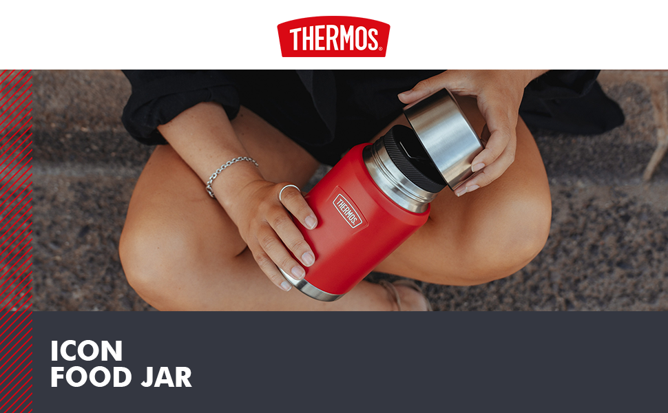 Термос ICON Food Jar 0,71 л, темно-сірий/графітовий мат, контейнер для їжі 710 мл, з подвійних стінок з нержавіючої сталі 18/8, зберігає тепло та холод, з відкидним ложкою, неслизьке дно, абсолютно герметичний