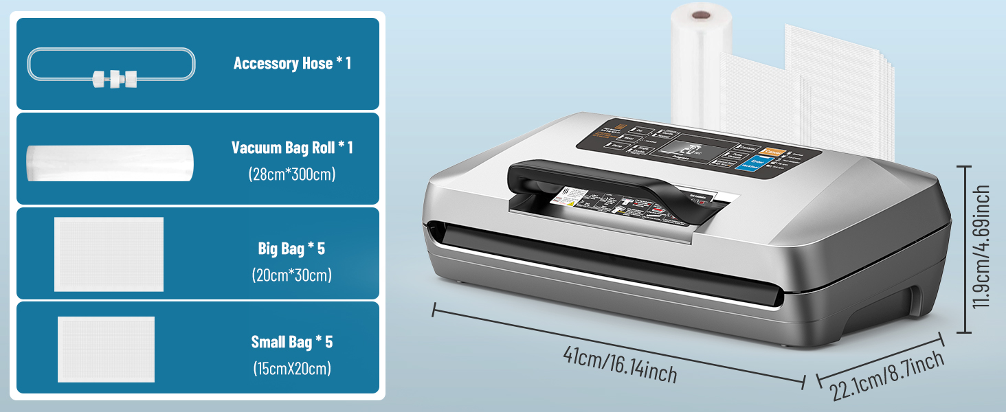 Професійний вакуумний пакувальник DXstring Vakuumiergerät Profi: 12 функцій, 95kPa, подвійний шов, для продуктів харчування