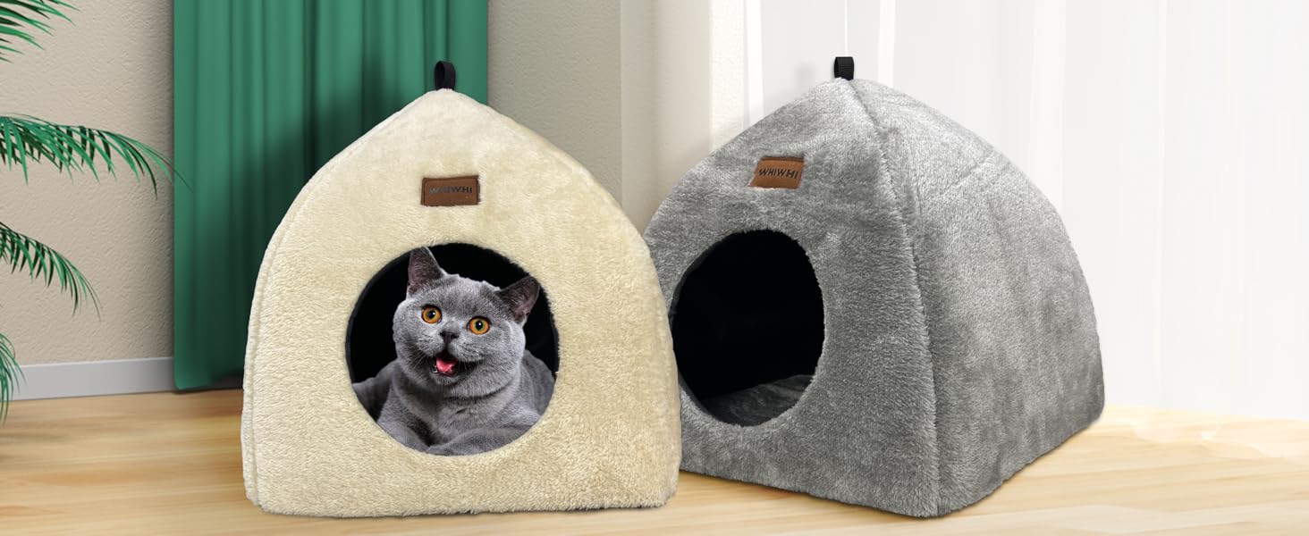 Кішка-будиночок для дому: затишне ліжко-печера для котів з м'яким знімним подушкою, 40x40x35 см, темно-синій