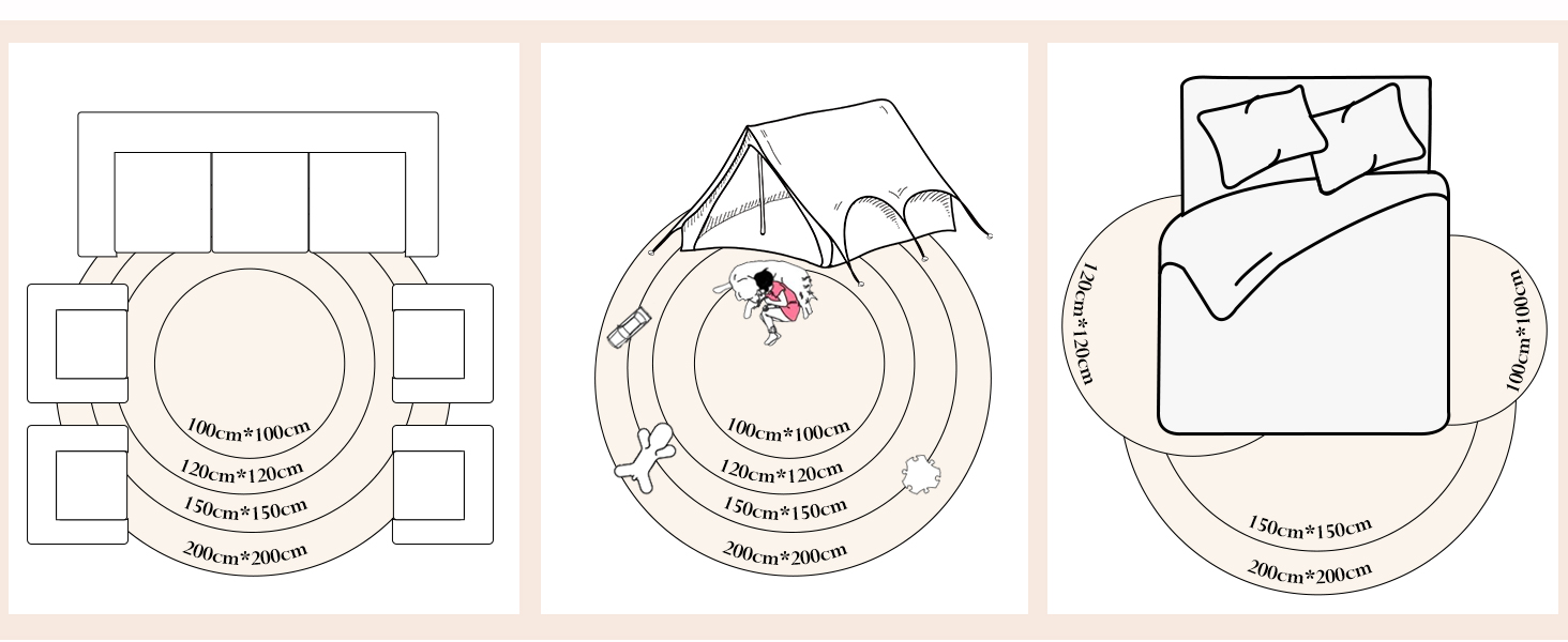 Килим круглий 100 см, миючий, антиковзний, з високим ворсом, для дитячої кімнати, м'який, пухнастий, кремовий колір
