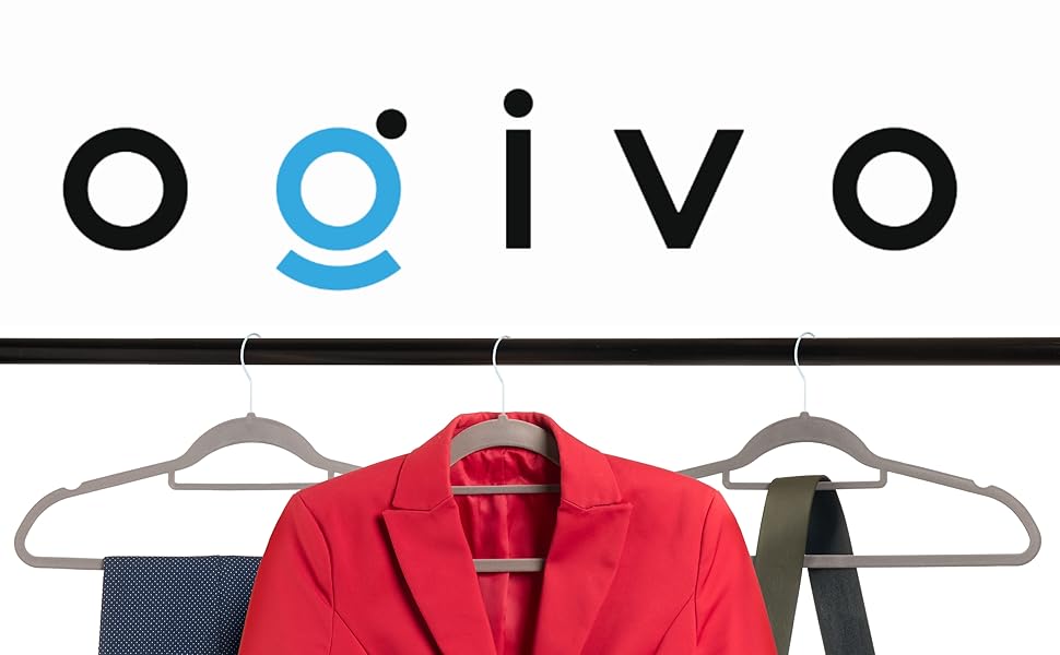 Плечики для одягу OGIVO, набір з 20 шт., сірі - антиковзаючі, для краваток, з поворотним гачком, з вирізами для плечей