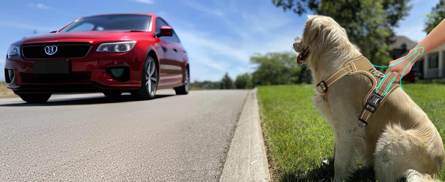 Шлейка для собак HEELE з регулюванням натягу, світловідбиваюча, для середніх собак, з м'якою ручкою, 1 пряжка, легко одягається, коричнева, розмір M, обхват грудей 38-71 см, Uni-Khaki