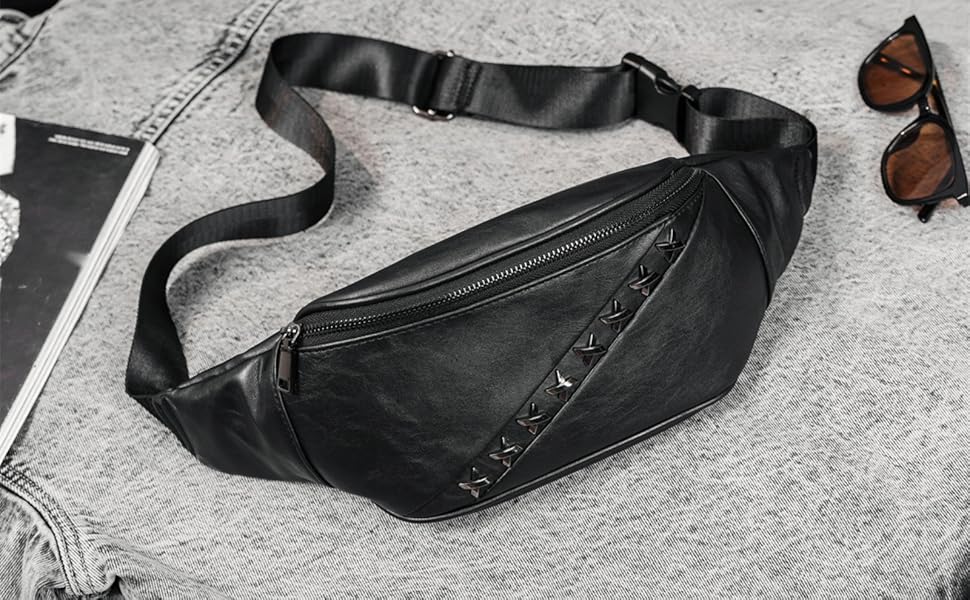 Чоловіча поясна сумка на ремінь з натуральної шкіри, чорна. Ідеальна для подорожей, активного відпочинку та хайкінгу.