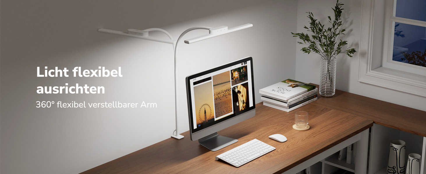 LED настільна лампа Lepro 11W з кліпсою, диммер, 5 режимів кольору та яскравості, гнучкий регульований штатив для дому, офісу, білого кольору