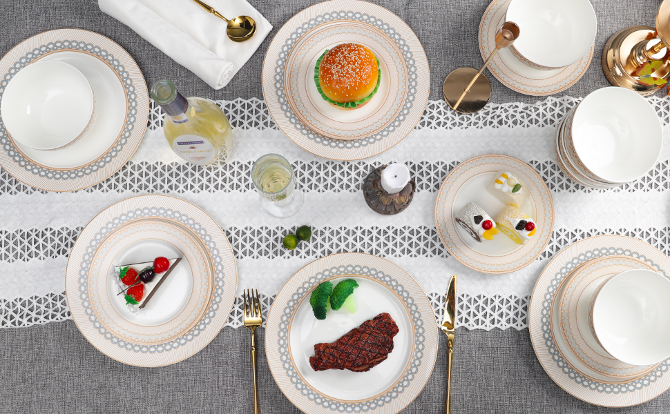 Набір посуду Fanquare 18 предметів для 6 осіб: тарілки, миски, сервіз коричневого кольору, сірий візерунок 'риб'яча луска'