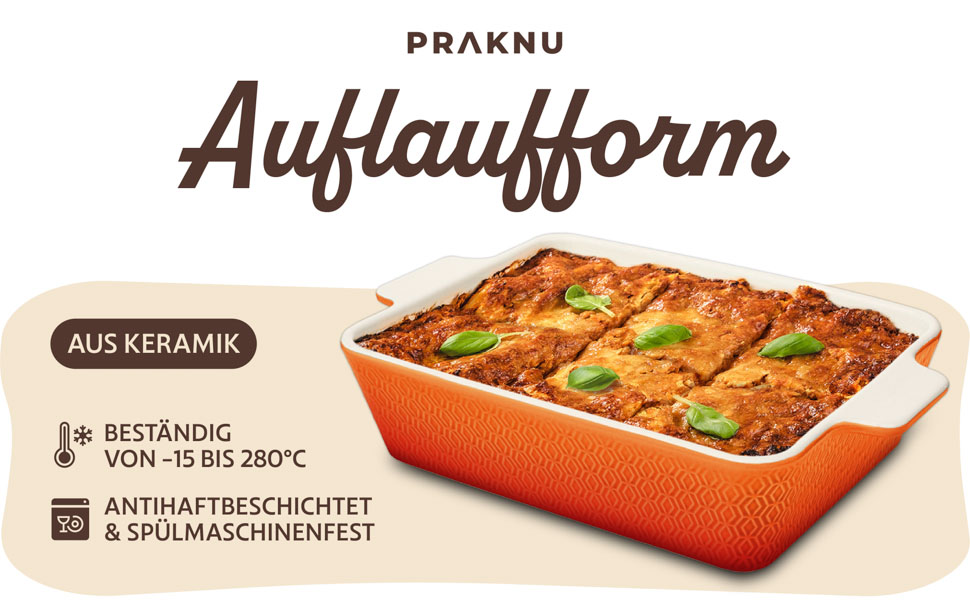 Форма для запікання Praknu Groß - керамічна форма для лазаньї з високим бортиком, оранжево-червоного кольору