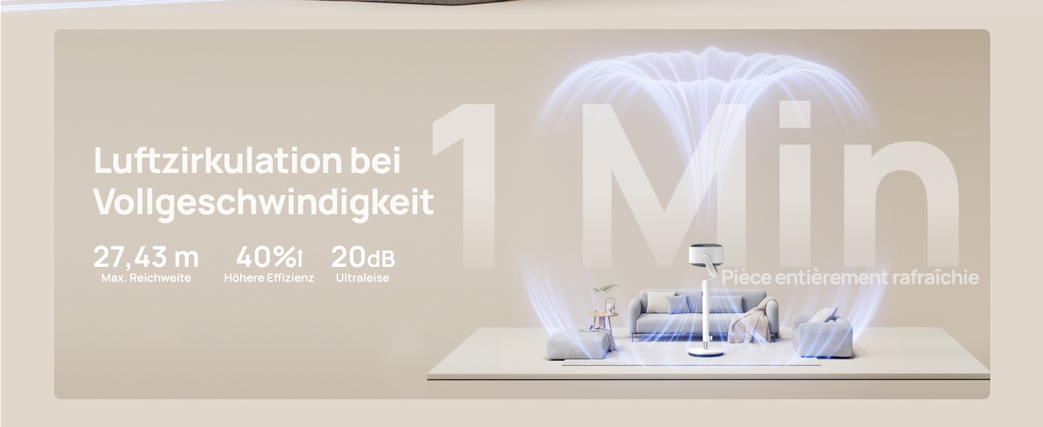 Вентилятор підлоговий Dreo з Wi-Fi та LED, 102 см, 8 швидкостей, 3 режими, 1200 м³/год, срібний