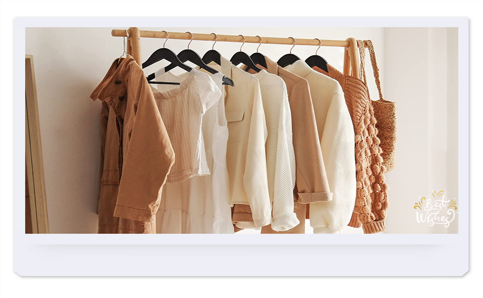 Дерев'яні вішалки для одягу HOUSE DAY, 32 шт., чорні, стабільні, обертаються, ширина 44,5 см, з вирізом, гачки рожевого золота