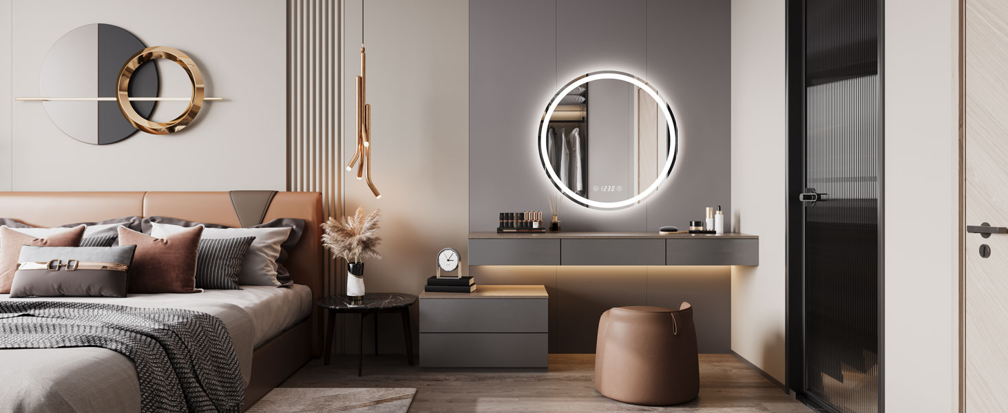 Дзеркало для ванної кімнати Dripex круглої форми з підсвічуванням LED, сенсорне керування, регулювання яскравості, 3 кольори світла, запобігання запотіванню, 60x60 см