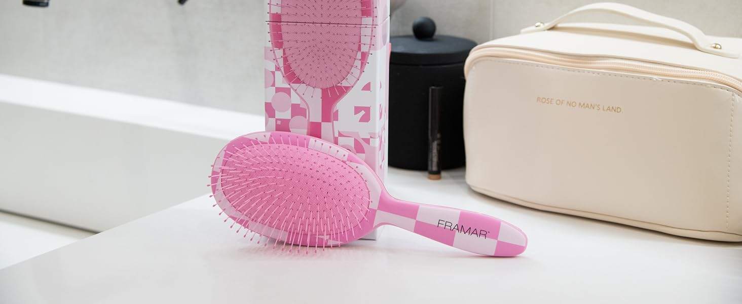 FRAMAR Щітка для волосся без заплутування - для довгого волосся, для жінок, для мокрого волосся, розпушувач, для кучерявого волосся, антизаплутування, рожева в клітинку