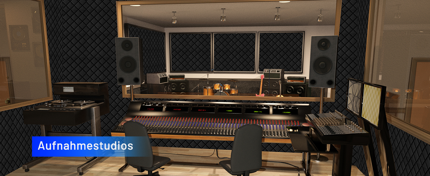 Акустичний поролон для звукоізоляції, шумопоглинаючі панелі 30x30x7.5 см, самоклеючі звукоізоляційні плити (24 шт) + 150 двосторонніх клейких подушок