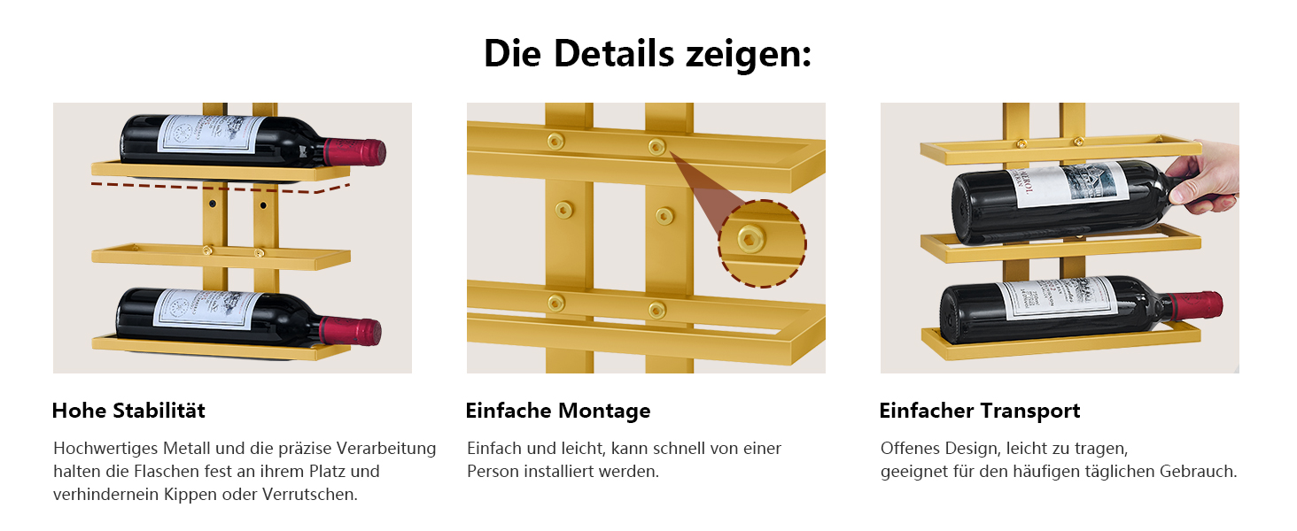 Настінна вітрина для вина FAVOOOSTY з 8 полицями, металева, для вітальні, спальні, винного погреба (Золота, 1 шт.)