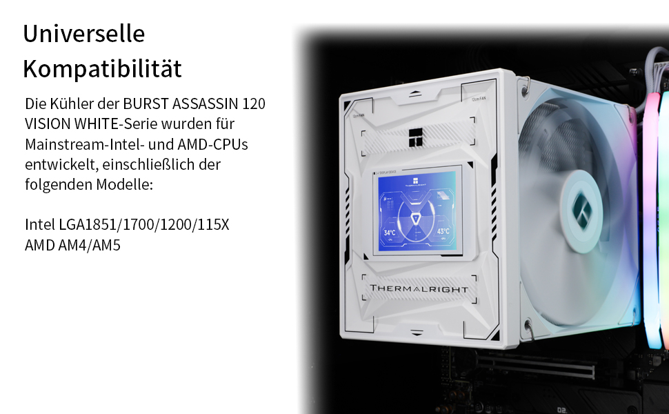 Thermalright Burst Assassin 120 Vision White - кулер для CPU з IPS-дисплеєм, підтримка Intel LGA1851/1700/115X, AM4/AM5