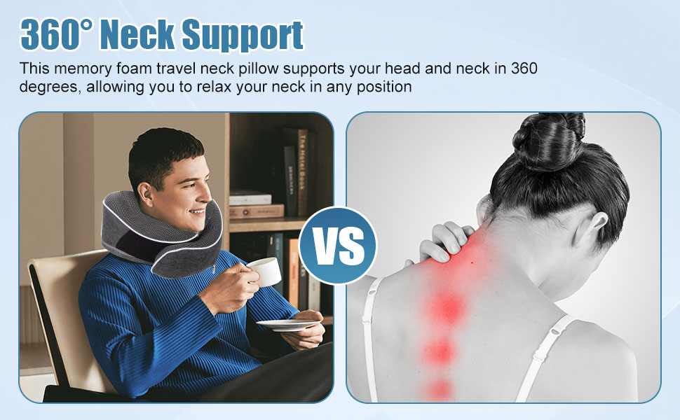 Подушка для шиї у літак та автомобіль, 100% Memory Foam, 360° регулювання, для дорослих