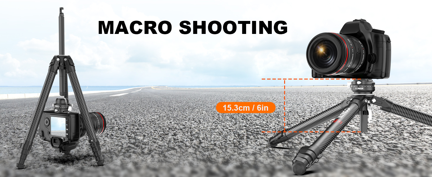 Карбоновий штатив COMAN Zero F38 з панорамною кулеподібною головою 360°, легкий дорожній трипод для DSLR-камер та відео, висота 15,3–156,7 см, максимальне навантаження 18 кг