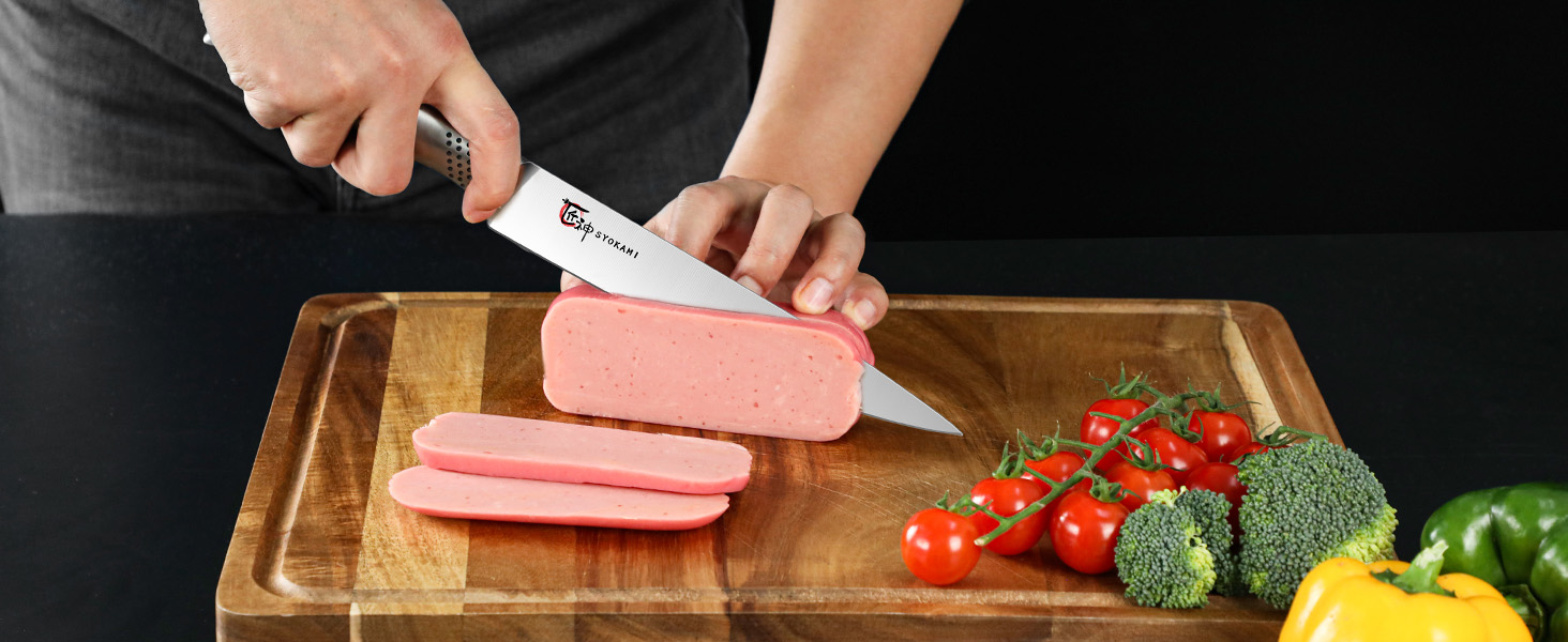 Набір кухонних ножів Messerset 7 предметів у японському стилі з магнітним блоком з акації, вуглецева сталь, нековзка ручка