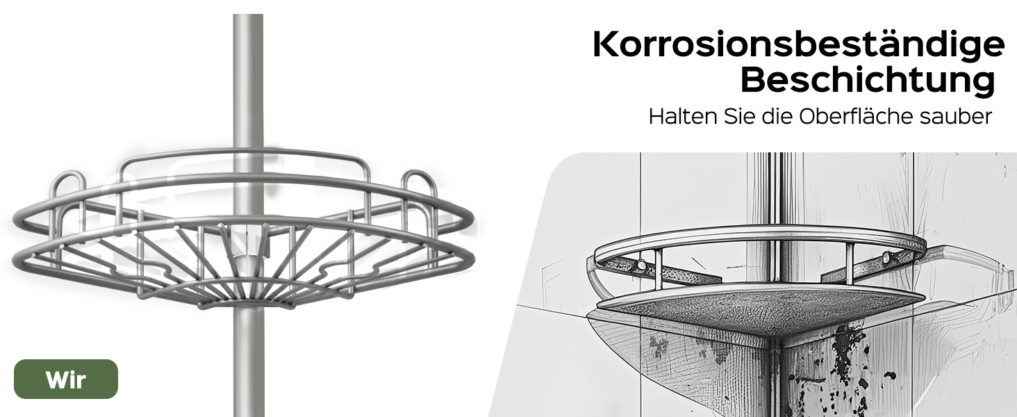 Телескопічна кутова полиця для душу HAMITOR без свердлення, металевий стійкий органайзер для ванної кімнати, регульована висота 121–314 см, 4 яруси, сріблястий