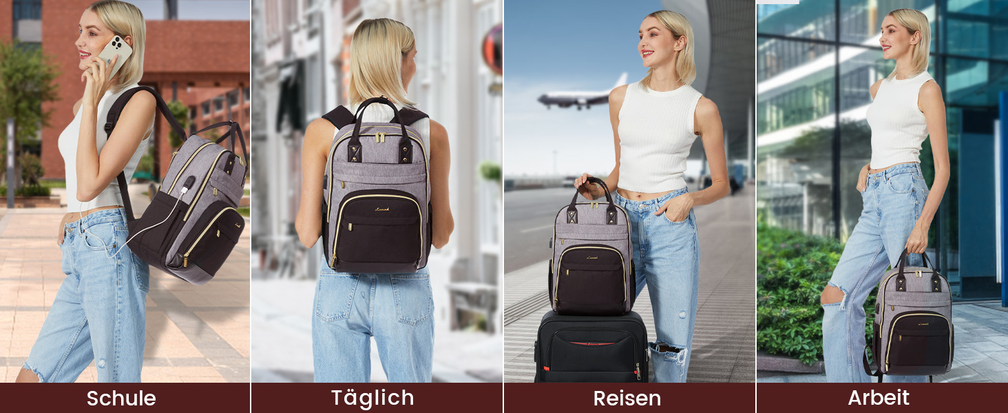 LOVEVOOK Рюкзак для дівчат та хлопців, водонепроникний, з відділенням для ноутбука 15.6 дюймів, для школи, подорожей, роботи. Серія Anti-Theft, сірий+чорний, Pu