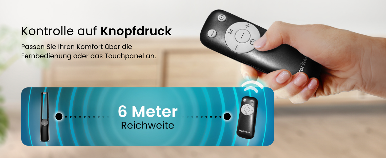 Вентилятор Pro Breeze 101 см з ротором, осцилюючий, з пультом, LED-дисплеєм, 6 швидкостей, тихий, 5 режимів, авто-обертання 60°, таймер 7 год, чорний