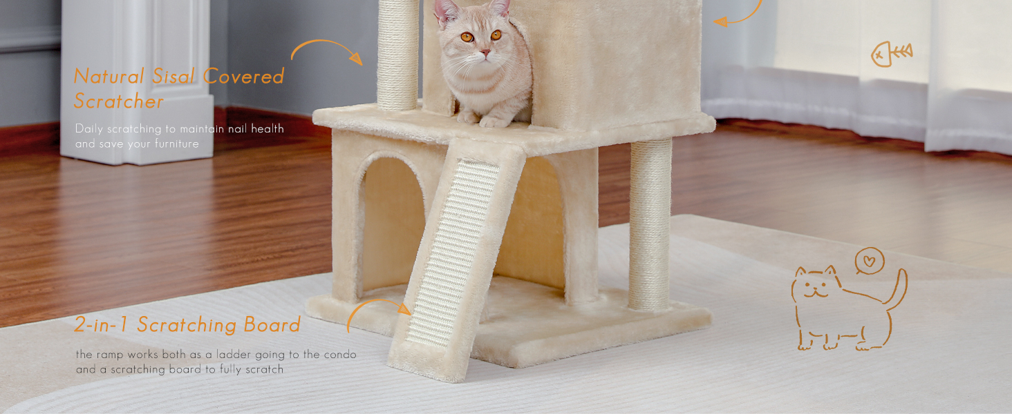 Котячий будиночок з когтеточкою Petpela Beige M 90см: когтеточка, будиночок, лежанка для котів