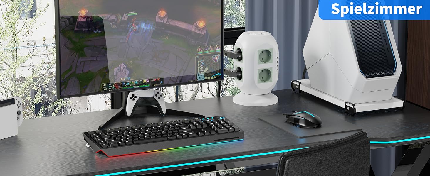 Розподільник розеток COLSTAR з 4 USB, 8 розеток, захист від перенапруги, 2м кабель, для дому та офісу (білий)