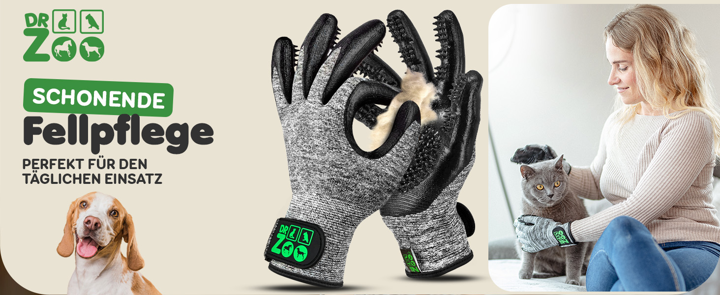 Рукавичка для грумінгу тварин DR Zoo (1 шт, M) - для котів, собак, коней - рукавичка для видалення шерсті, щітка-рукавичка